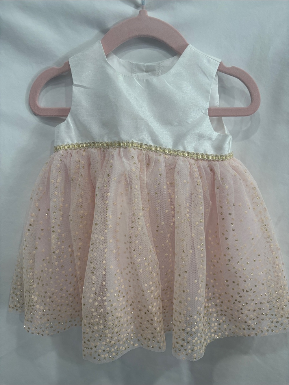 George White and Light Pink Sequin Tulle Formal Dress